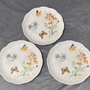 Lenox Butterfly Meadow Set of 3 Monarch Dinner Plates 10 7/8” Garden Motif Scene